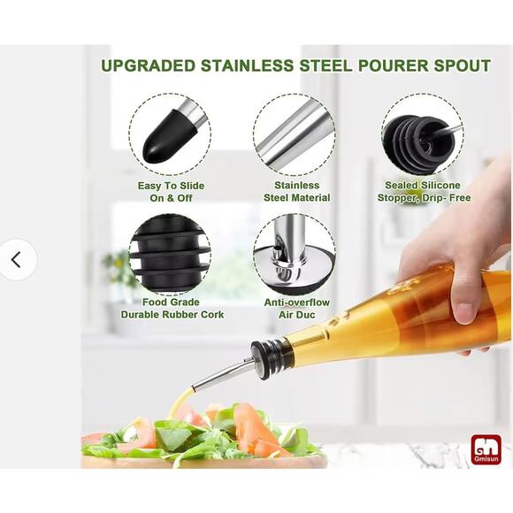 2-Pack Oil & Vinegar Dispenser Set 500ml Glass Bottles w/ Metal Pourer & Labels - Picture 5 of 7